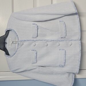 Preston & York Judith Boucle Tweed Round Neck Jacket: Blue/White Stripe:Size- 10